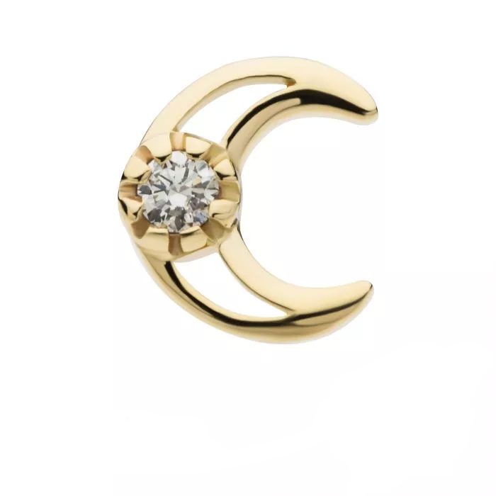 14k Gold Crescent Moon with Diamond Center