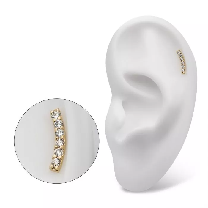 14k Gold Curved Diamond Cluster