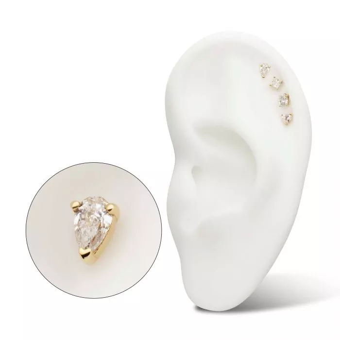 14k Gold Pear-Shaped Diamond Stud