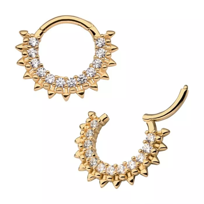 14k Gold 12-Gem Spiked Edge Clicker