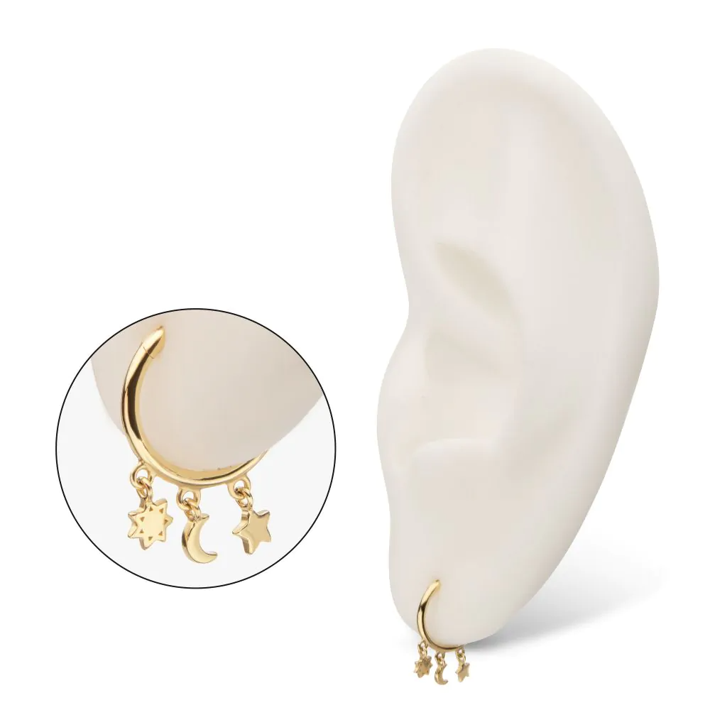 14k Gold Moon + Stars Dangle Clicker