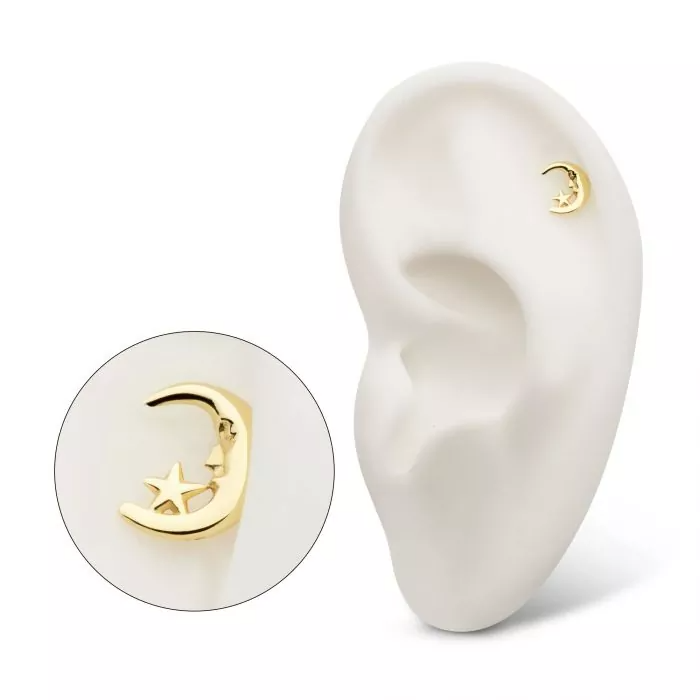 14k Gold Man in the Moon Stud
