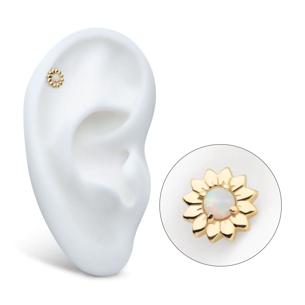 14k Gold + White Opal Sunflower