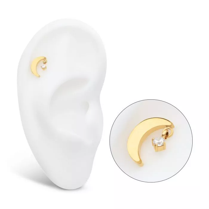 24k Gold Moon w/ Gem Dangle