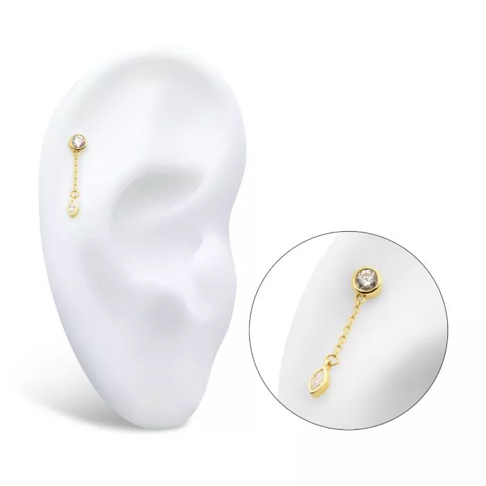 14k Gold Bezel & Marquise Dangle