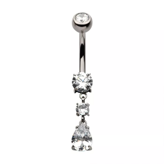 Bezel + Prong Double Dangle Navel