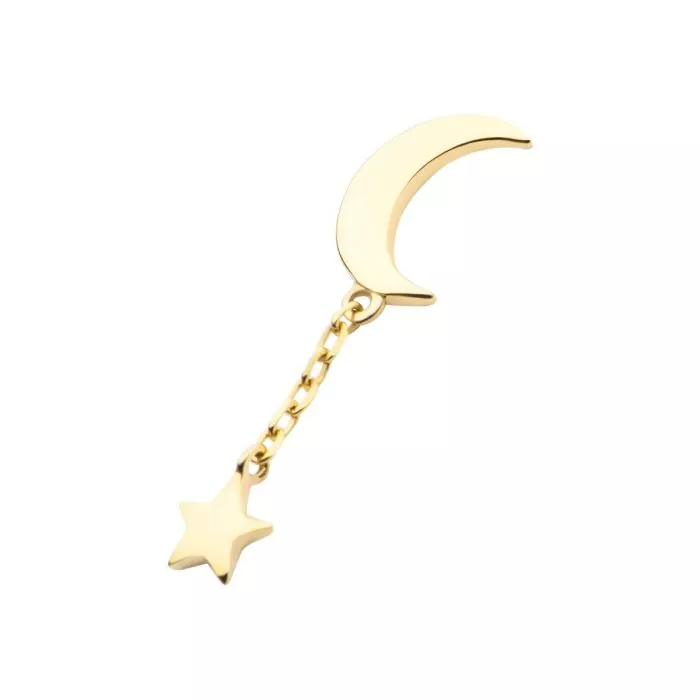 14k Gold Moon & Star Dangle