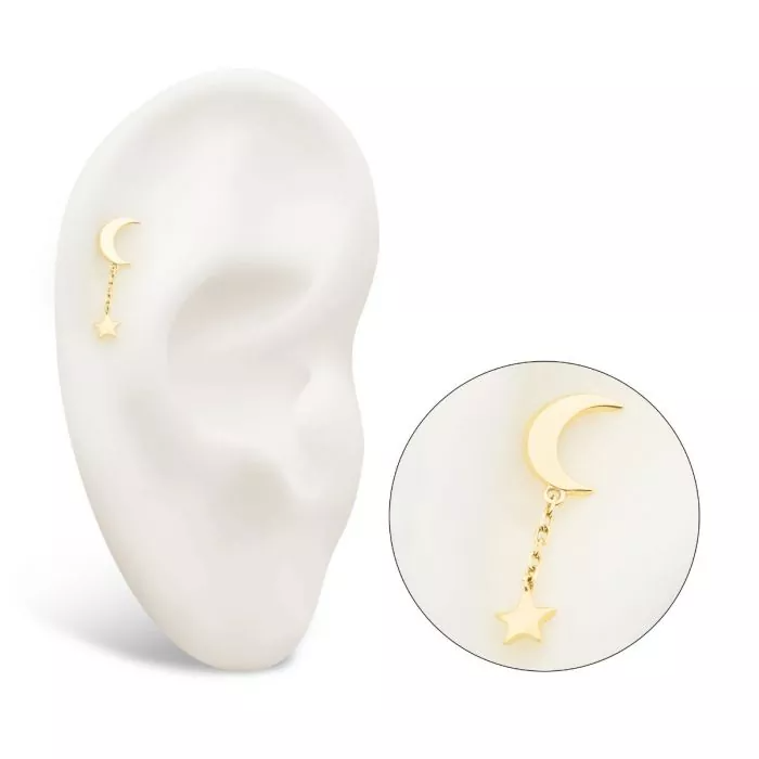 14k Gold Moon & Star Dangle