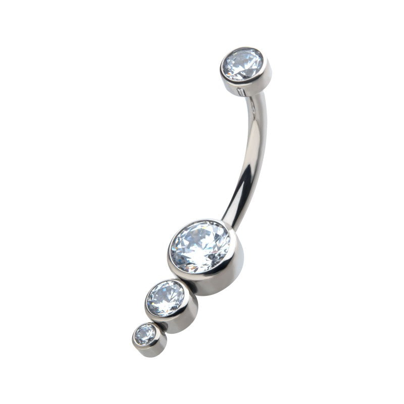 Bezel 3-Gem Drop Cluster Navel Barbell