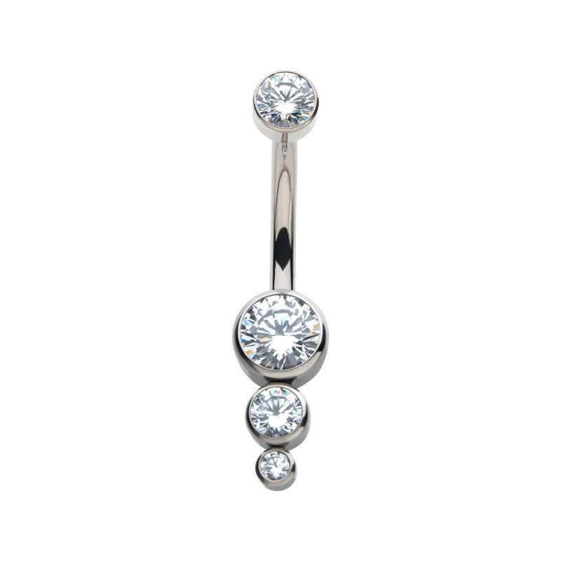 Bezel 3-Gem Drop Cluster Navel Barbell