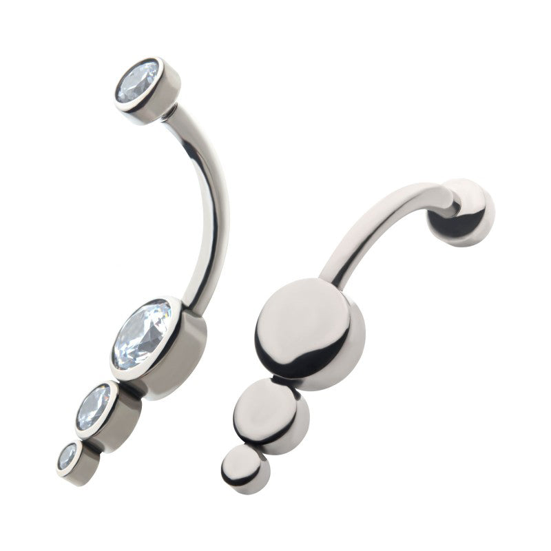 Bezel 3-Gem Drop Cluster Navel Barbell
