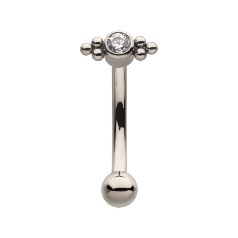 Bezel CZ & Double Tri-Bead Curved Barbell