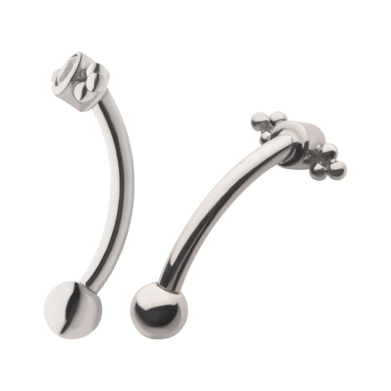 Bezel CZ & Double Tri-Bead Curved Barbell