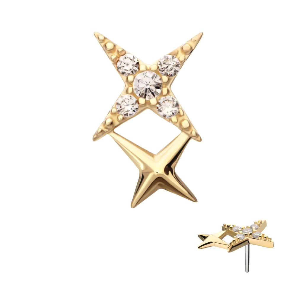 14k Gold Double Star w/ Swarovski® Gems