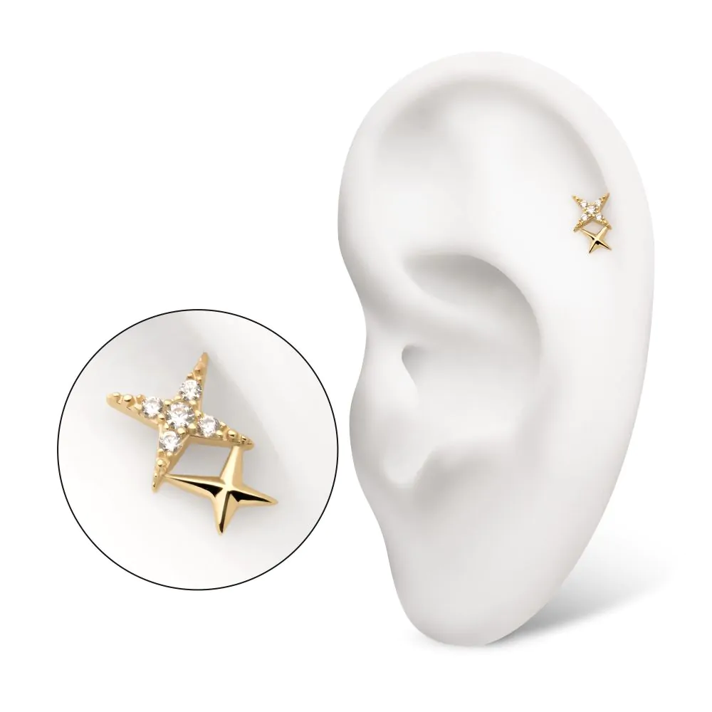 14k Gold Double Star w/ Swarovski® Gems