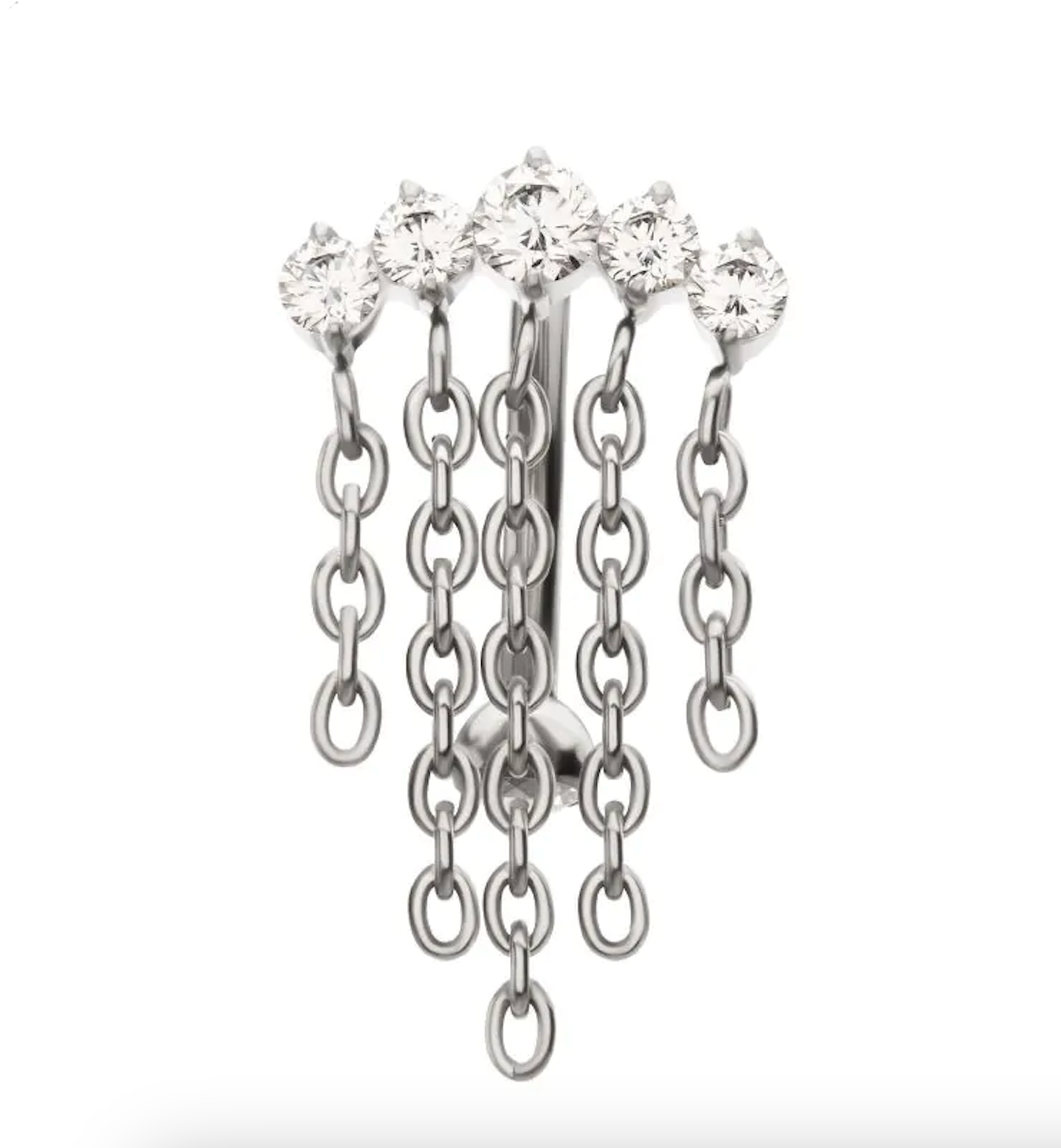 5-Gem Cluster Curved Barbell with 5 Chain Dangle