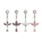 Triple Marquise Navel Barbell with Floating Teardrop Gem Dangle