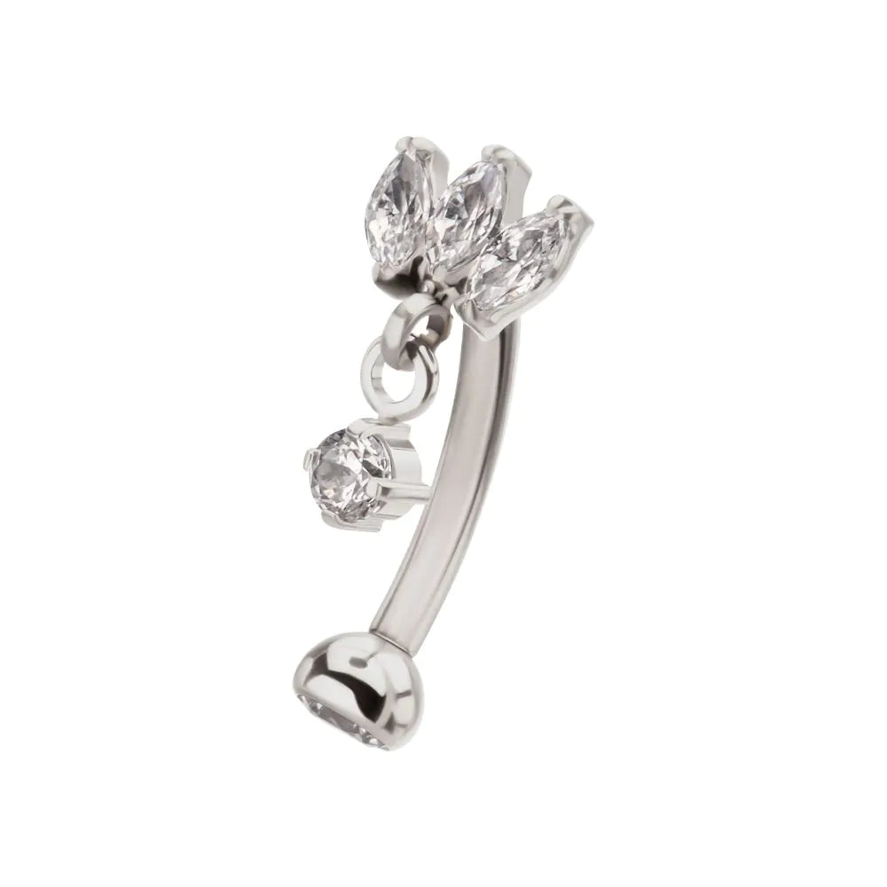 Triple Marquise Curved Barbell with Floating Gem Dangle