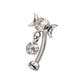 Triple Moon Curved Barbell with Floating Gem Dangle